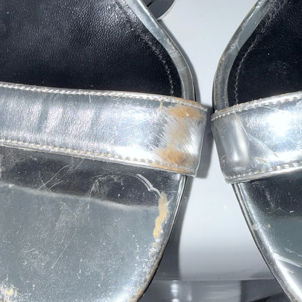 Prada Silver and Black Flame Wedge Sandals Shoes Vintage Y2K 90s Size 39